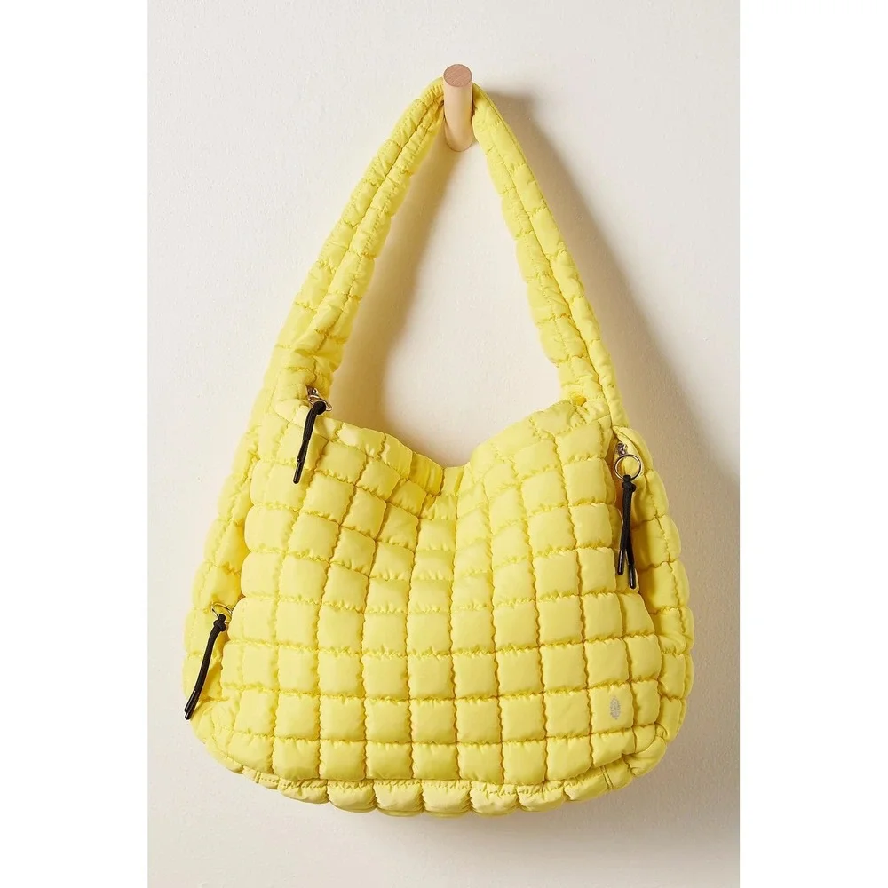Free People Movement RARE Quilted Carryall Bag Sour Citrus Yellow Puffer NWT
